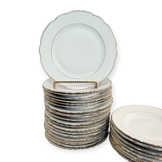 Late 20th Century French Country White Bavarian Porcelain Dinnerware Set, Scalloped Gold Trim, 40 Pieces For Sale - Image 16 of 18