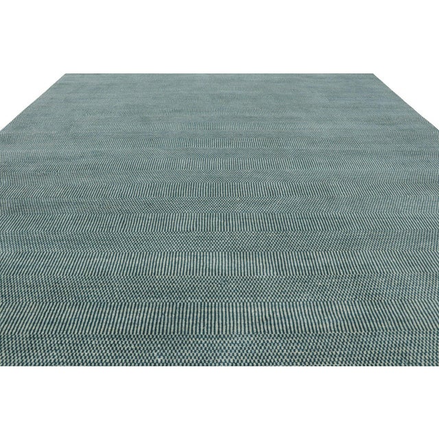 Modern Rug & Kilim’s Modern Rug in Blue and Cream, With Stripes and Geometric Patterns For Sale - Image 3 of 8