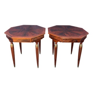Pair of French Louis XVI Style Marquetry Side Tables, Mid 20th Century For Sale
