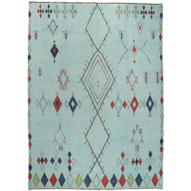 2010s Vintage Aqua Moroccan Style Rug - 10'03 X 14'02 For Sale - Image 10 of 10