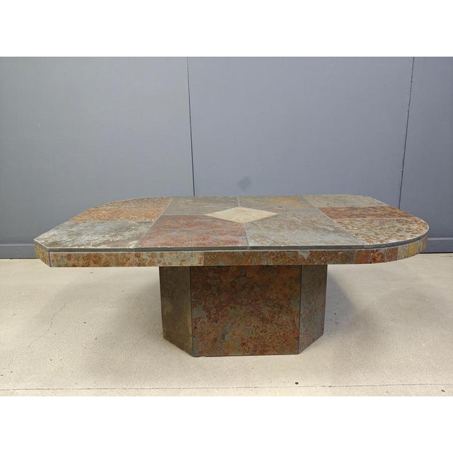 Brown Brutalist Slate Stone Coffee Table, 1980s For Sale - Image 8 of 11