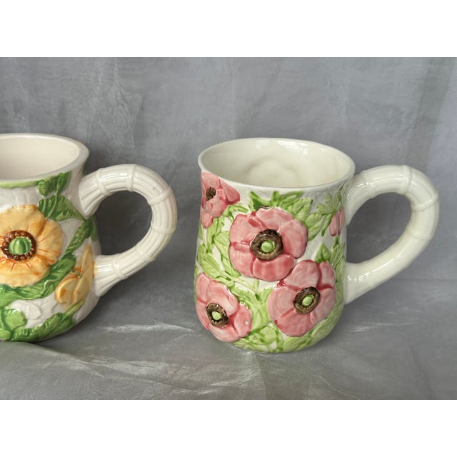 Ceramic Vintage Spring Flower Floral Coffee Mug Set For Sale - Image 7 of 11
