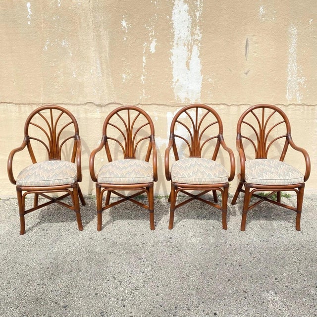 Hollywood Regency Vintage Hollywood Regency Bentwood Rattan Fan Back Dining Chairs - Set of 4 For Sale - Image 3 of 12
