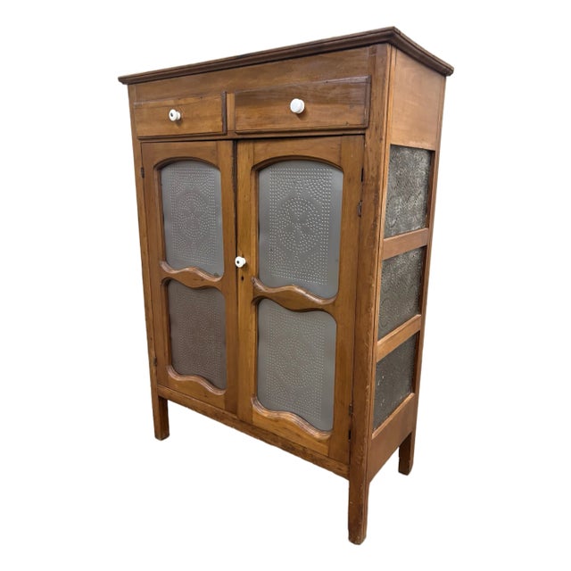 Antique Rustic French Provincial Punched Tin Pie Safe Jelly Cupboard Cabinet For Sale