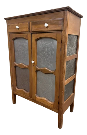 Antique Rustic French Provincial Punched Tin Pie Safe Jelly Cupboard Cabinet
