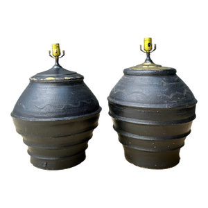 Vintage Greek Painted Terracotta Lamps - A Pair