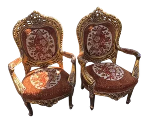 Antique Fauteuil Style Gilt Chairs - a Pair