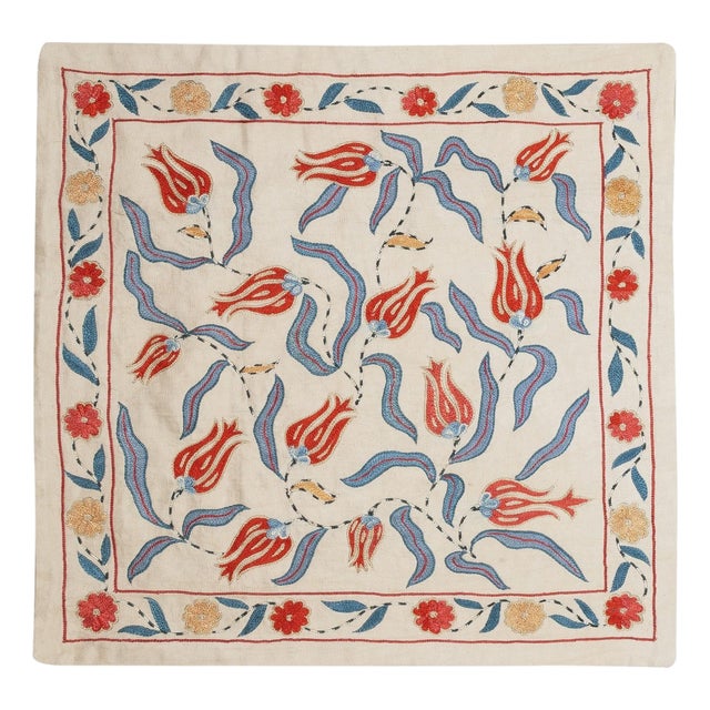 20"x21" 100% Silk Pillow Cover. Embroidered Throw Cushion. Handmade Lace Pillow For Sale