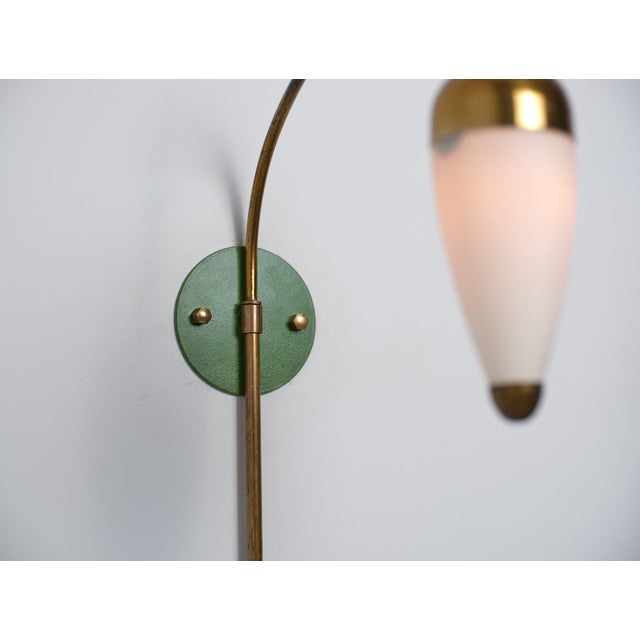 1950s Vintage Italian Wall Sconces in Green Lacquered Brass and Opaline Glass, 1950s, Set of 2 For Sale - Image 5 of 10