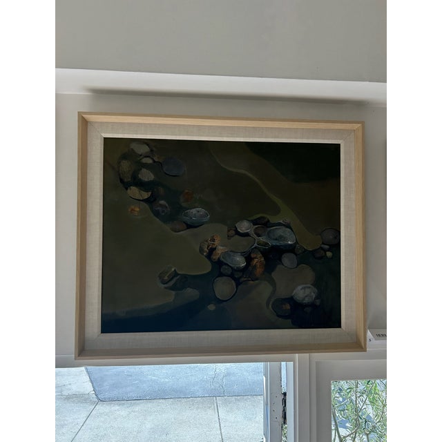 Contemporary Vintage Oil and Acrylic Abstract Painting on Beveled Linen Mat and Maple Frame For Sale - Image 3 of 10