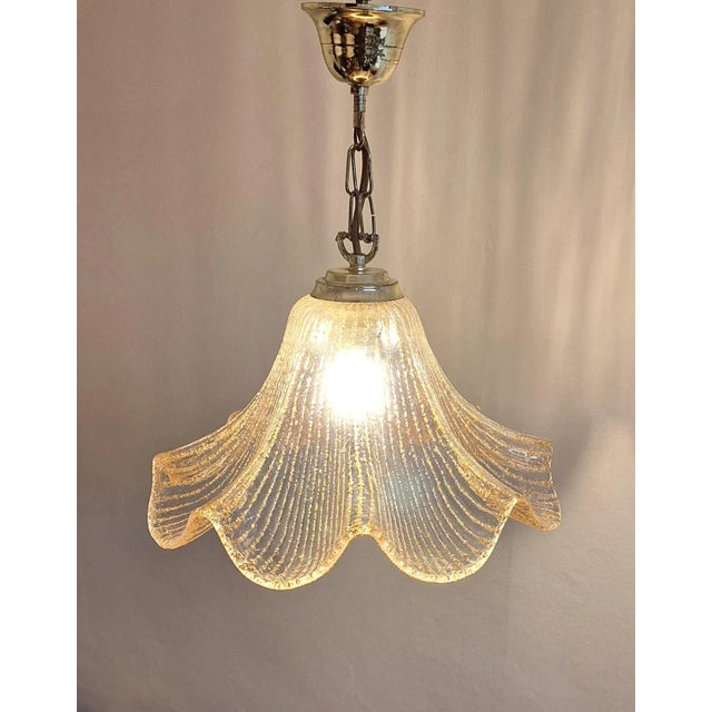 Vintage German Ceiling Lamp with Shade Made of Tinted, Lined Ice Glass on a Brass Mount from Jakobs-Leuchten, 1980s For Sale - Image 3 of 9