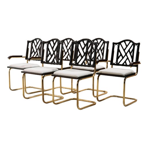 Metal and Bamboo Chairs, 1970s, Set of 6 For Sale