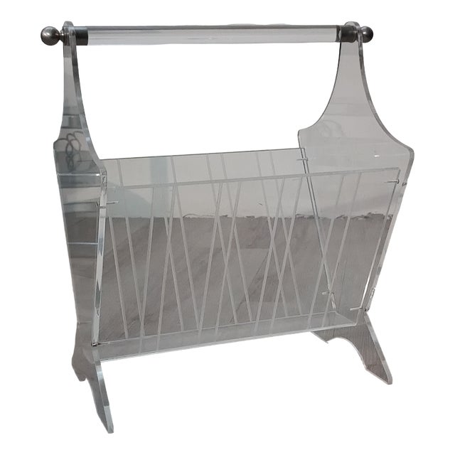 Vintage French Acrylic Glass Magazine Rack, 1980s For Sale
