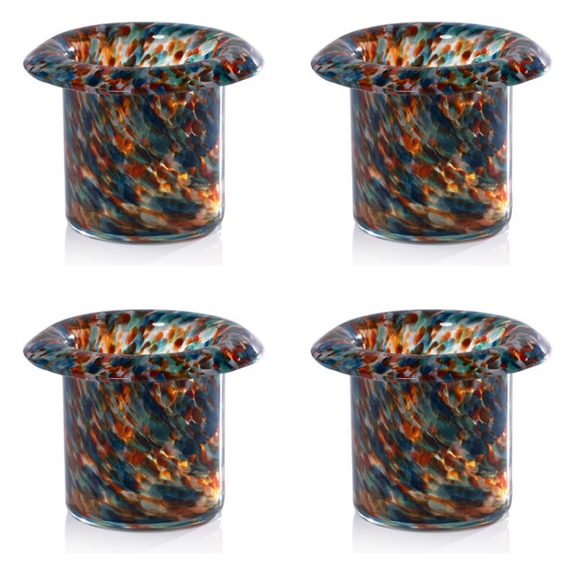 Celia 4-Piece Opal Confetti Glass Candle Holder / Vase / Planter Set, Blue Tones For Sale - Image 4 of 4