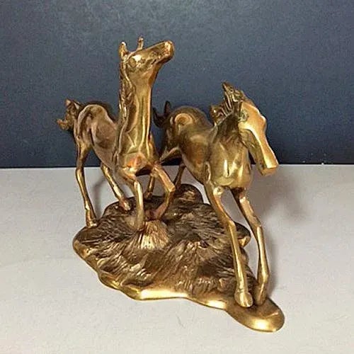 Rustic 1970's Western, Equestrian Solid Brass Galloping Horses Figurine For Sale - Image 3 of 7