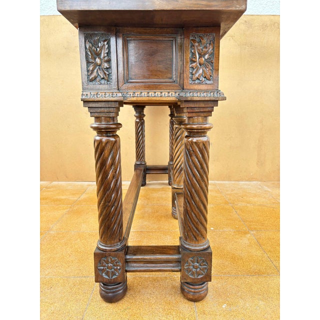 Late 19th Century Spanish Walnut Console Table, Hand-Carved Renaissance Revival, 1890 For Sale - Image 5 of 9