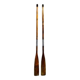 Vintage Pair Cottage Nautical Decor Wood Rowing Oars For Sale