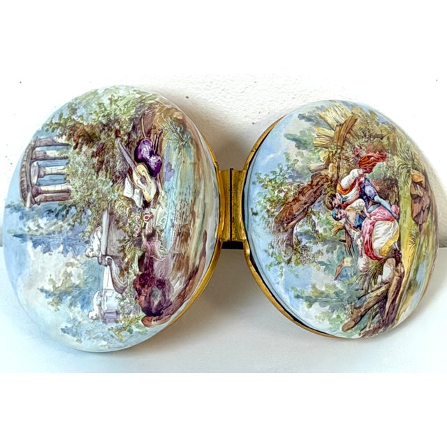19th Century French Limoges Enamel Dresser Box with Rococo Pastoral Scenes For Sale - Image 10 of 13