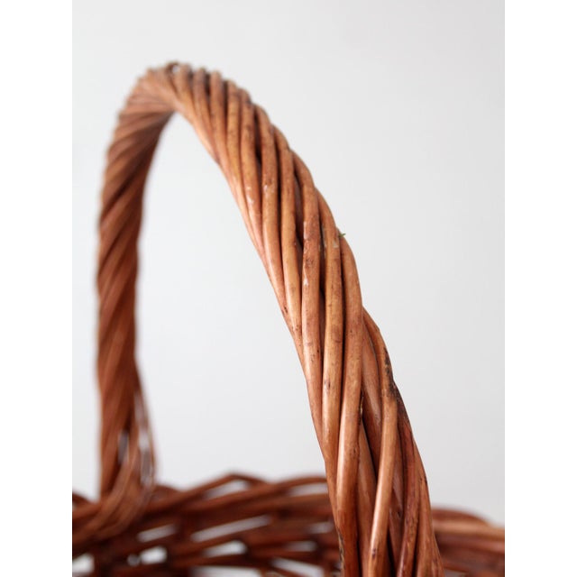 Vintage Large Willow Gathering Basket With Tall Handle For Sale - Image 14 of 16