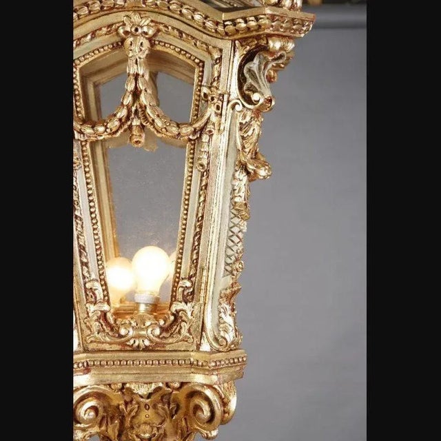 Wood Large Beech Lantern Floor Lamp in Louis XV Style For Sale - Image 7 of 10