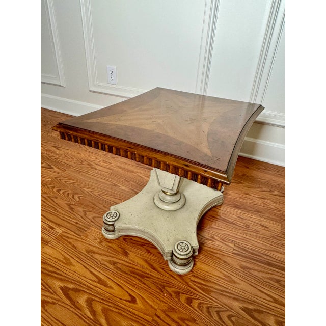 Wood Vintage Heritage Hollywood Regency Wood Inlay Low Side Table in Taupe, Gold & Brown For Sale - Image 7 of 12