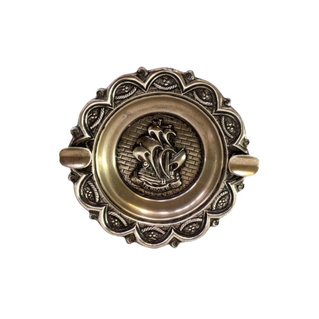 Metal Silver Ashtray with Central Caravel S Miguel Reliefs For Sale - Image 7 of 7