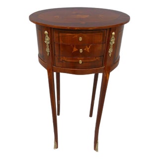 French Louis XVI Round Side Table With 3 Drawers, Handcrafted Wood & Gold Leaf Accents For Sale