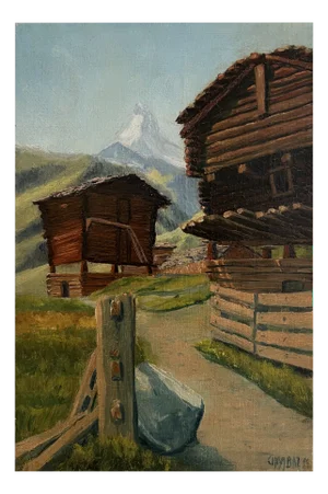 Marius Chambaz, Mazots au pied du Cervin, 1919, Oil on Canvas