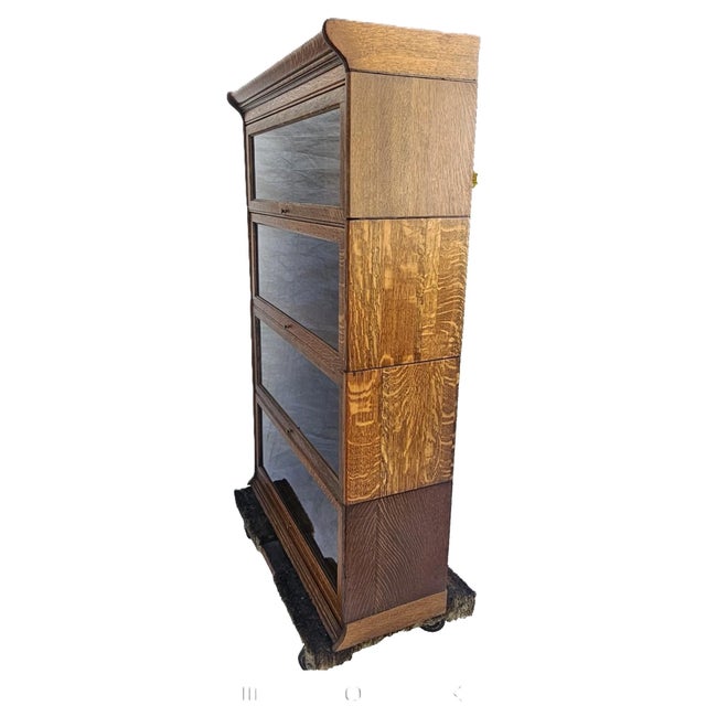 American Antique Quarter Sawn Oak Barrister Bookcase 4 Stack Mission Lawyer Bookcase C1900 For Sale - Image 3 of 18