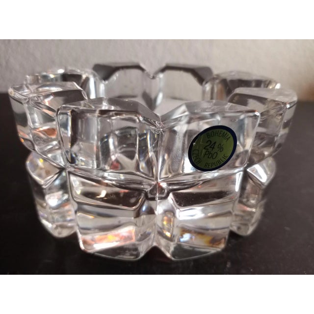 This is a STUNNING Bohemia Czech Republic Clear Crystal 6"x3" Oval Votive Candle Holder. BOX 31