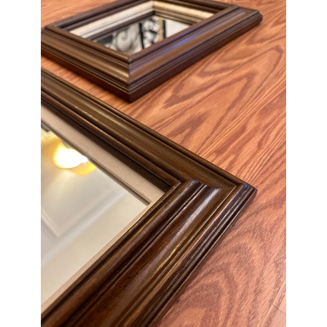 Vintage Mid Century Solid Wood Walnut Finish Mirrors- Set of 4 For Sale In Houston - Image 6 of 9