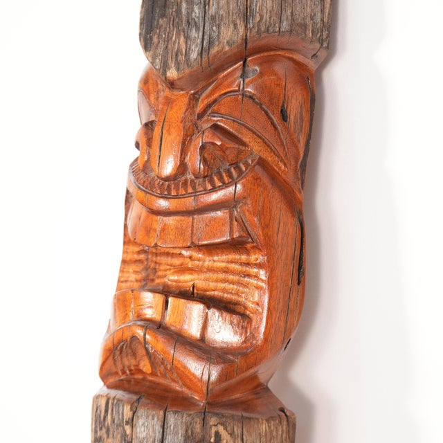 Tribal 24" Heavy Solid Hand Carved Wood Hawaiian Tiki by Leo Kauai Statue Sculpture For Sale - Image 3 of 5