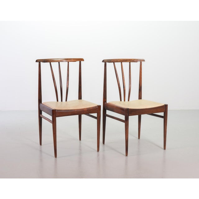 Wood Scandinavian Wood Spindle Back Dining Chairs with Caramel Leatherette Upholstery, 1970s, Set of 4 For Sale - Image 7 of 16