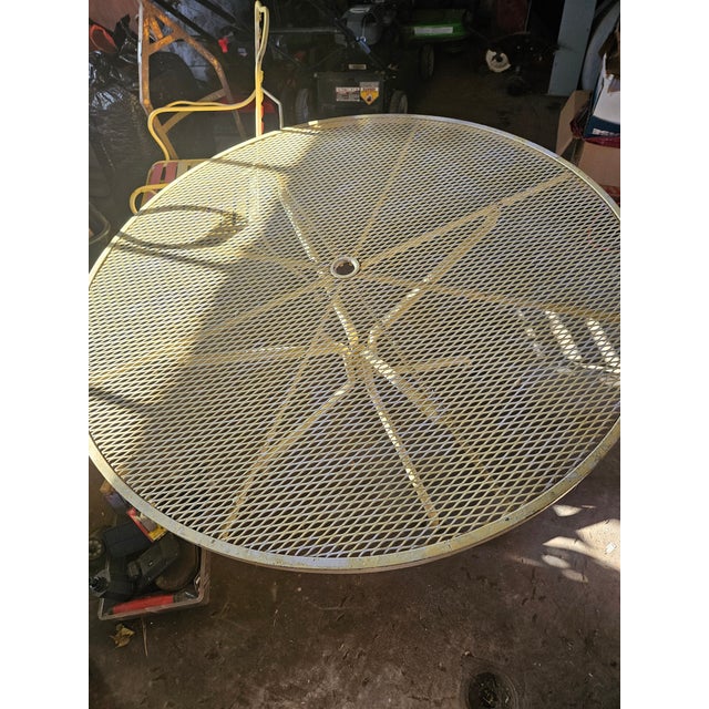 Russell Woodard Vintage Russell Woodard Vinyl Strap Wrought Iron Patio Table and 4 Chairs For Sale - Image 4 of 13