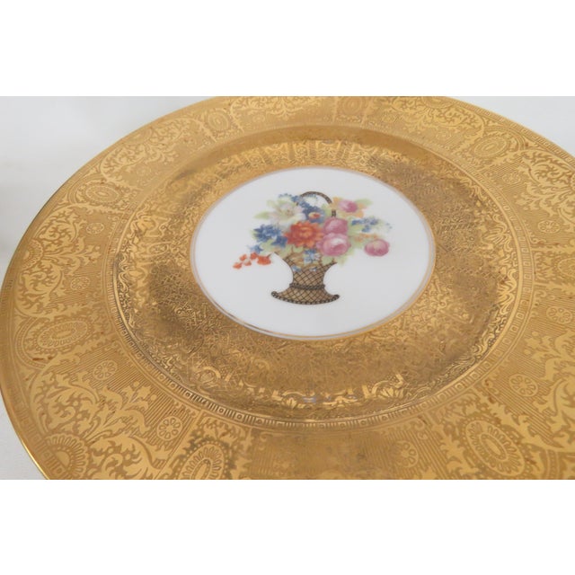 Gold Early 20th Century Heinrich and Co Selb Bavaria Porcelain 22k Filigree Set of 5 Plates 4802b For Sale - Image 8 of 17