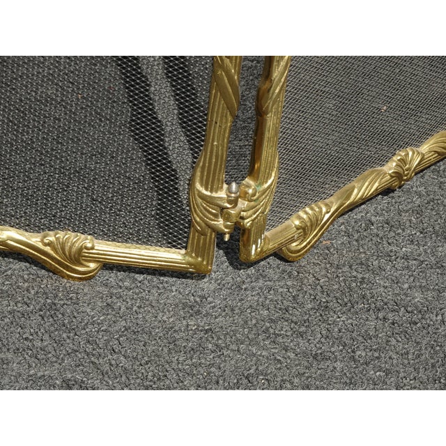 Vintage French Country Brass W Mesh Three Panel Fireplace Screen For Sale - Image 12 of 15