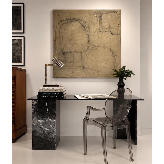 Vintage Marble & Smoke Grey Glass Desk — One-of-a-Kind Studio Design For Sale - Image 6 of 6