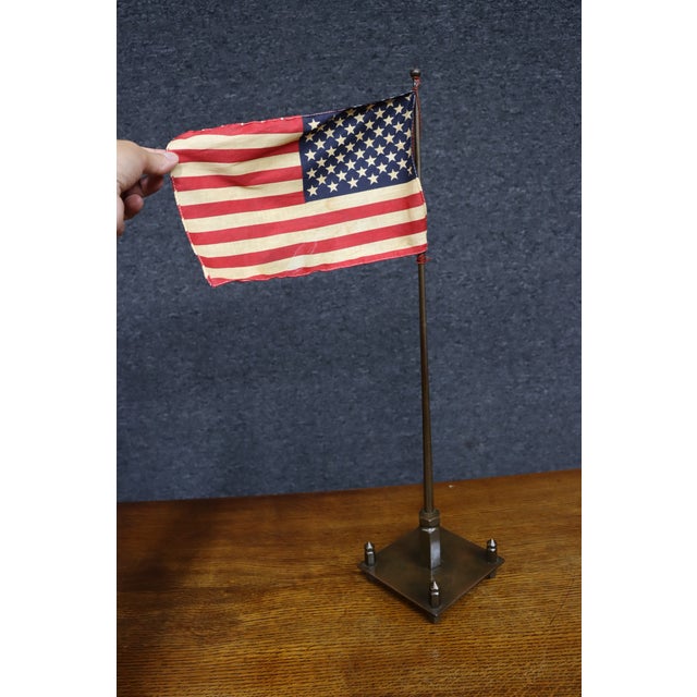 Brass Antique Brass American Table Flag Stand For Sale - Image 8 of 8