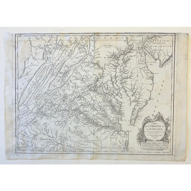 American 1755 Fry & Jefferson Map of Virginia and Maryland — “Carte De La Virginie Et Du Maryland” (Thomas Jefferson’s Father as Surveyor) For Sale - Image 3 of 8