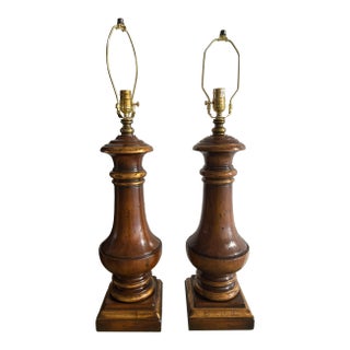 Pair of Wood and Gold Painted Lamps, Early 20th Century For Sale
