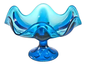 Mid Century Peacock Blue Pedestal Bowl