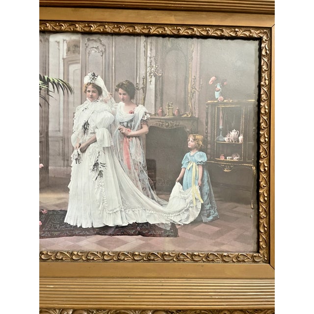 Wood 1898 Painted French Wedding Photograph For Sale - Image 7 of 8