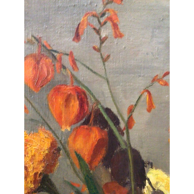 Gold Edit Ranow, Interior Scene with Vase of Flowers, 1930s, Oil on Canvas, Framed For Sale - Image 8 of 13