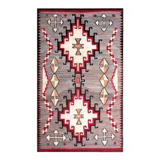 1920s Gray Geometric Tribal Antique American Navajo Rug 4' 3" X 6' 10" Flatweave Wool Carpet For Sale