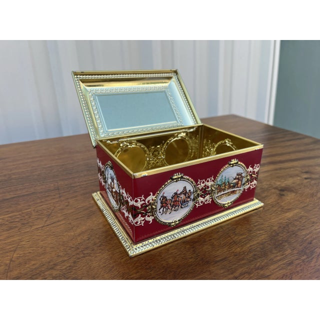 Red 1970's Western Germany Christmas Cookie Tin Container For Sale - Image 8 of 12
