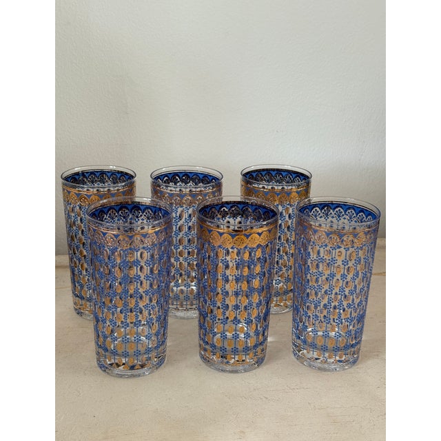 Vintage 1970s Gold & Blue MCM Glass Tumblers - A Set of 7 For Sale - Image 10 of 10