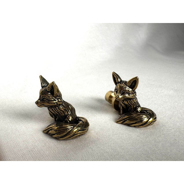English Traditional Small Figurative Fox Solid Brass Cabinet Knobs, a Pair For Sale - Image 10 of 10