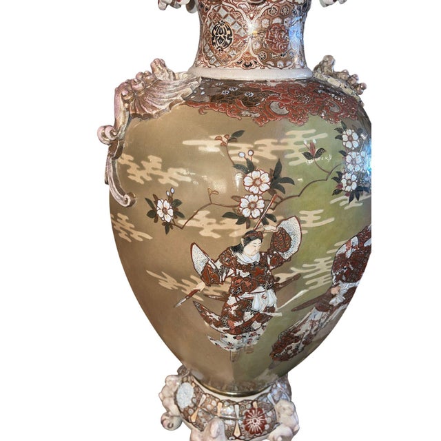 Early 20th Century Large Antique Japanese Satsuma Earthenware Floor Vase Meiji Style, Early 20th C. For Sale - Image 5 of 11