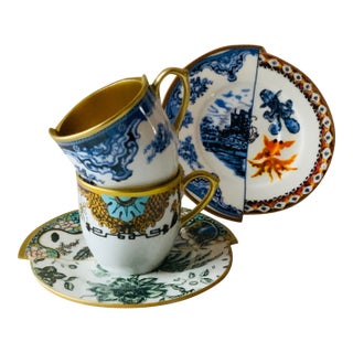 1960s Pair of Güral Fine Bone China Cups & Saucers - After Home Apollo Series For Sale