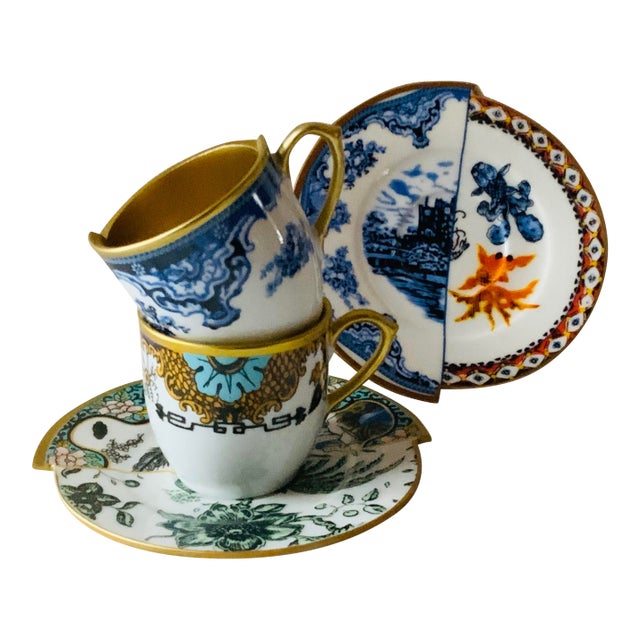 Pair of Güral Fine Bone China Cups & Saucers - After Home Apollo Series For Sale